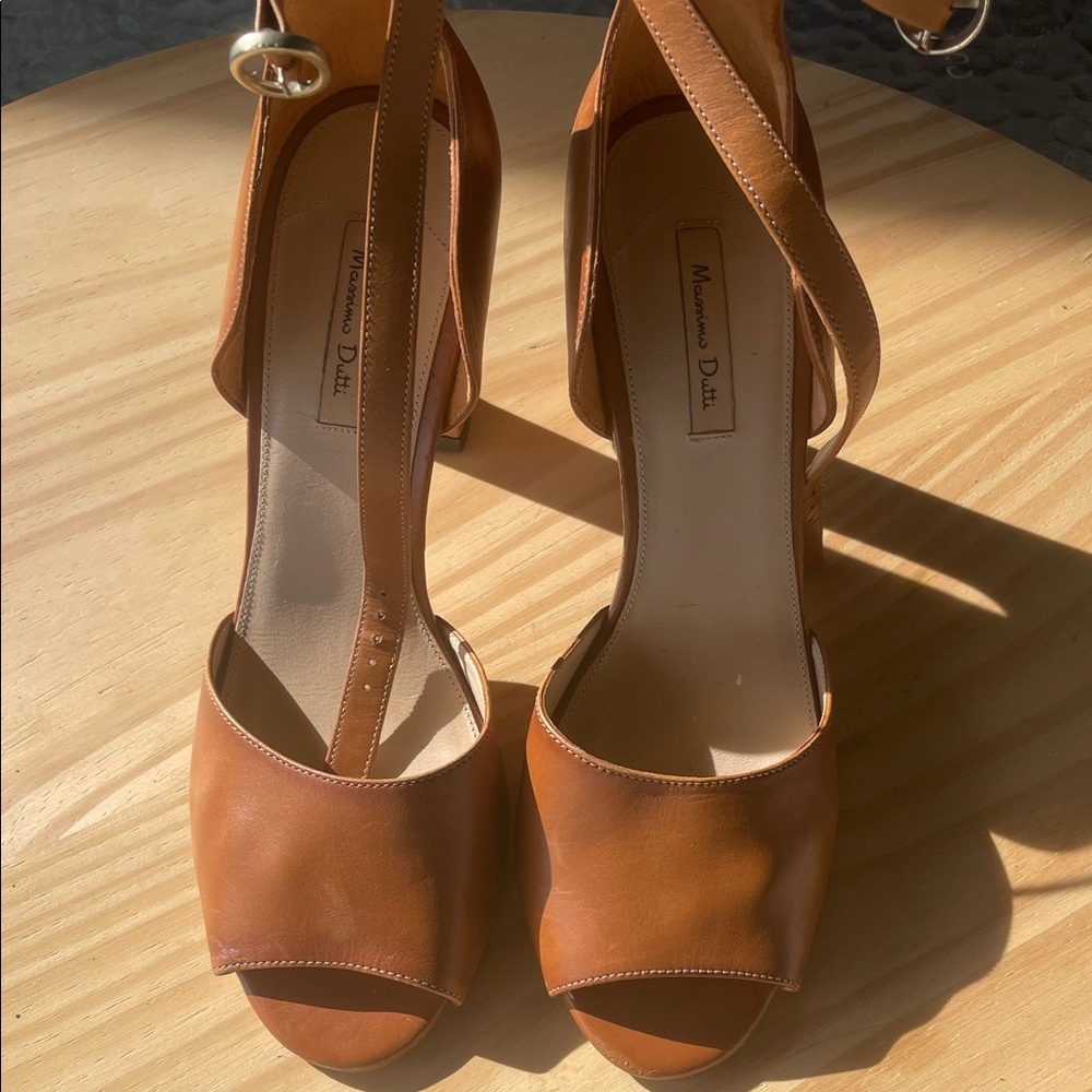 Massimo Dutti Brown Leather Strappy Heels
